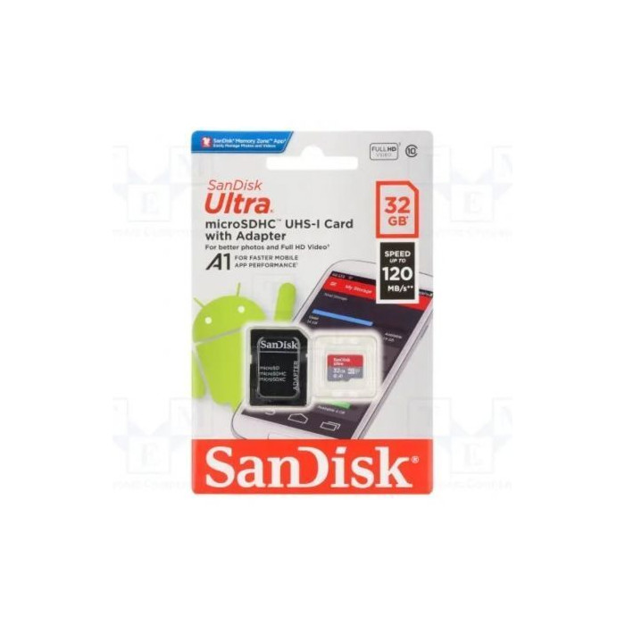 Tarjeta de Memoria SanDisk Ultra 32GB microSD HC UHS-I con Adaptador/ Clase 10/ 120MBs | Tarjetas de Memoria