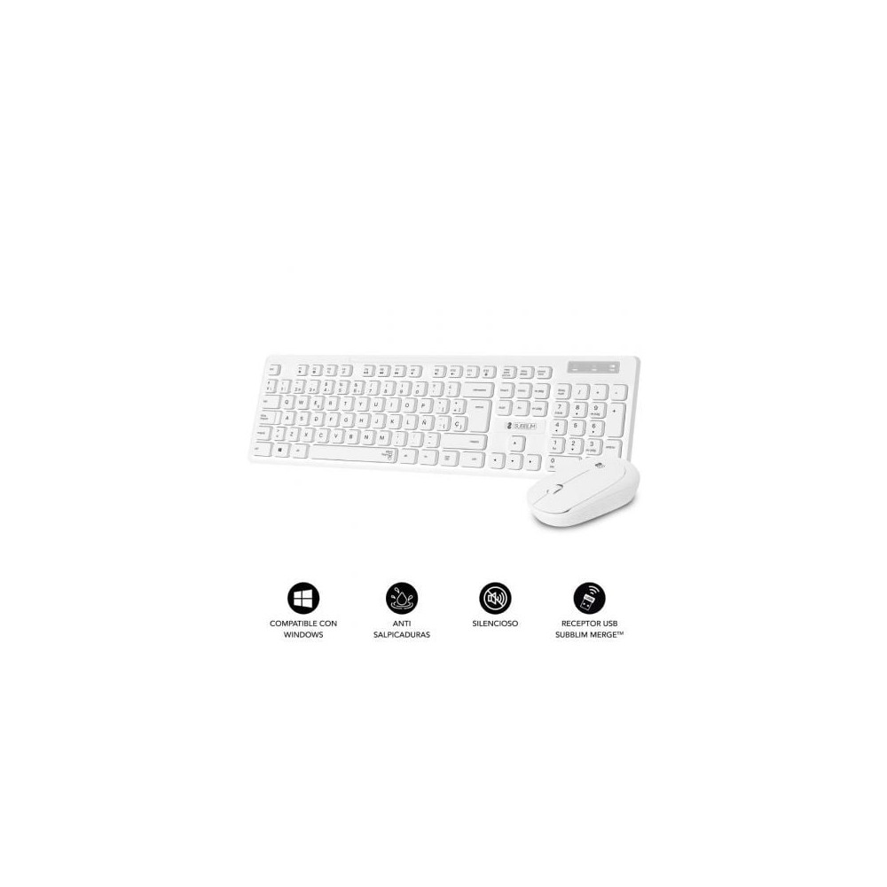 Teclado y Ratón Subblim Combo Business Slim Silencioso Inalámbrico/ Blanco | Teclados