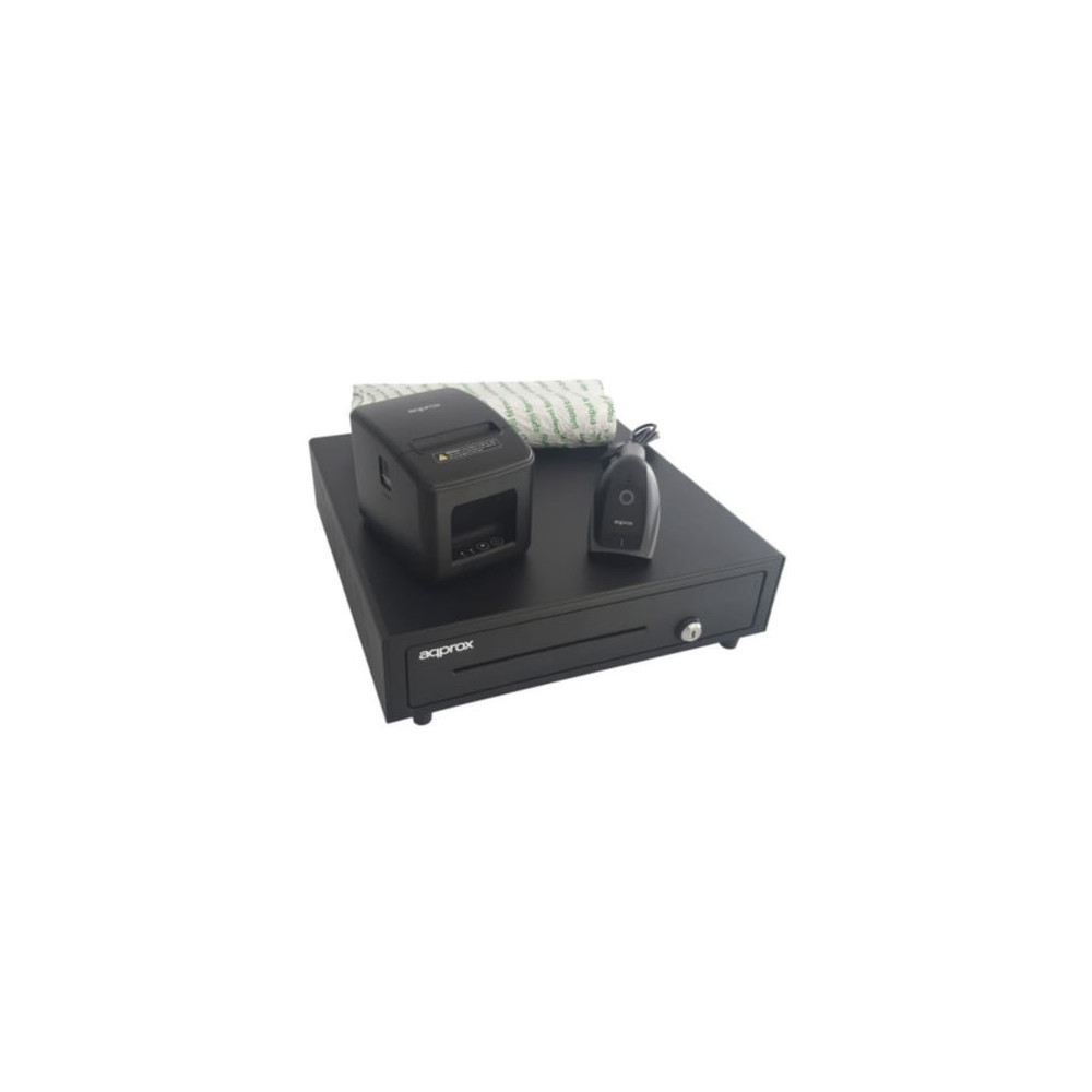 Pack Approx appPOSPACK4180LAN-2D Cajón Portamonedas/ Impresora Térmica/ Lector de Códigos y Rollos Térmicos | Cajones