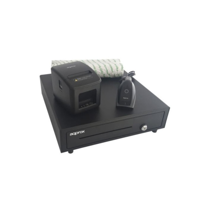 Pack Approx appPOSPACK4180LAN-2D Cajón Portamonedas/ Impresora Térmica/ Lector de Códigos y Rollos Térmicos | Cajones