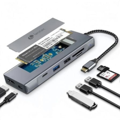 Docking USB Tipo-C Leotec LEDS07/ Ranura SSD M.2/ 2xUSB/ 1xUSB Tipo-C/ 1xHDMI 4K/ 1xLector Tarjetas SD y MicroSD/ 1xUSB Tipo-C P