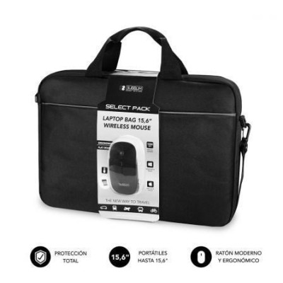 Maletín + Ratón Inalámbrico Subblim Select Pack para Portátiles hasta 15.6'/ Cinta para Trolley/ Negro | Maletines y Fundas