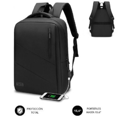Mochila Subblim City Backpack para Portátiles hasta 15.6'/ Puerto USB/ Negra | Mochilas