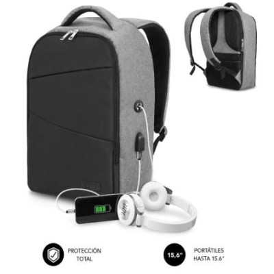 Mochila Subblim Secure V2 AP para Portátiles hasta 15.6'/ Puerto USB/ Antirrobo/ Gris | Mochilas