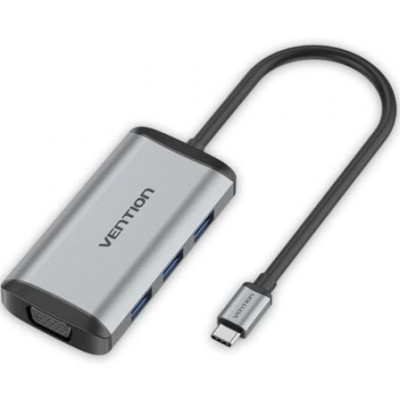 Docking USB Tipo-C Vention TGSHB/ 3xUSB/ 1xHDMI 4K/ 1xVGA/ 1xUSB Tipo-C PD/ Gris | Docks