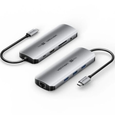 Docking USB Tipo-C Vention TQLHB/ 1xHDMI 4K/ 3xUSB/ 1xUSB Tipo-C PD/ 1xRJ45/ 1xJack 3.5mm/ 1xLector de Tarjetas/ Gris | Docks
