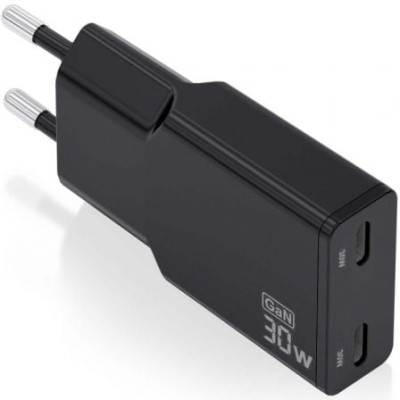 Cargador de Pared GaN Aisens ASCH-30W2P049-BK/ 2xUSB Tipo-C/ 30W/ Negro | Cargadores hasta 45W