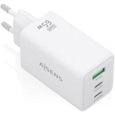 Cargador de Pared GaN Aisens ASCH-65W3P072-W/ 2xUSB Tipo-C/ 1xUSB/ 65W/ Blanco | Cargadores +60W