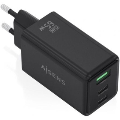 Cargador de Pared GaN Aisens ASCH-65W3P073-BK/ 2xUSB Tipo-C/ 1xUSB/ 65W/ Negro | Cargadores +60W