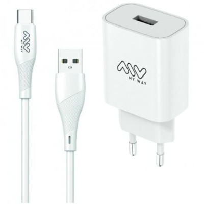 Cargador de Pared Myway MYWEPAK0002/ 1xUSB + Cable USB Tipo-C/ 15W | Cargadores hasta 45W