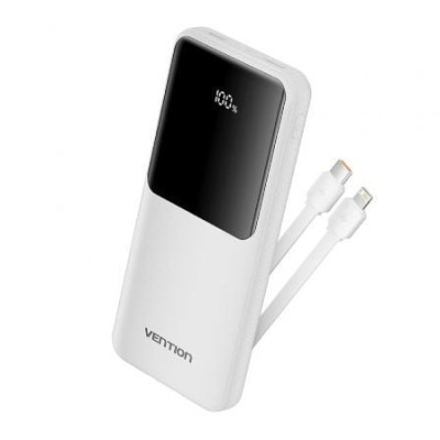 Powerbank 10000mAh Vention FHOW0/ 22.5W/ Blanca/ Incluye Cable USB Tipo-C y Lightning | Powerbanks