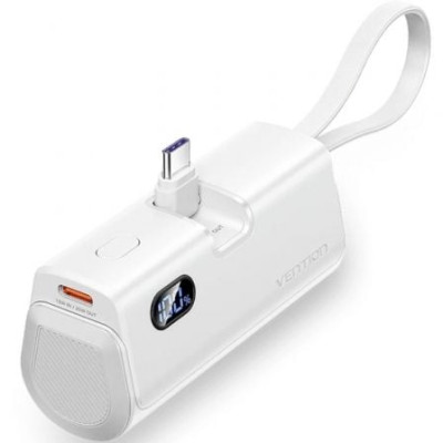 Powerbank 4800mAh Vention FHQW0/ 22.5W/ Blanca/ Incluye Cable USB Tipo-C y Lightning | Powerbanks