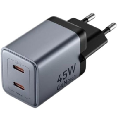 Cargador de Pared GaN Vention TZ-FCDH0-EU/ 2xUSB Tipo-C + Cable USB Tipo-C/ 45W | Cargadores 45-60W