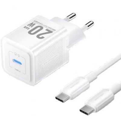 Cargador de Pared GaN Vention TZ-FEPW0-EU-01/ 1xUSB Tipo-C + Cable USB Tipo-C/ 20W | Cargadores hasta 45W