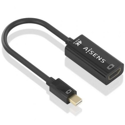 Conversor Aisens A125-0904/ Mini DisplayPort Macho - HDMI Hembra/ 15cm/ Negro | VGA/DVI/DisplayPort