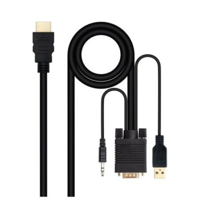 Cable Conversor Nanocable 10.15.4350/ HDMI Macho - VGA Macho - Jack 3.5 Macho - USB Macho/ 1.8m/ Negro | VGA/DVI/DisplayPort