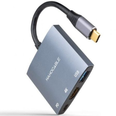 Conversor Nanocable 10.16.4306 USB Tipo-C/ HDMI 4K Hembra - USB Hembra - USB Tipo-C PD/ 15cm/ Gris | HDMI