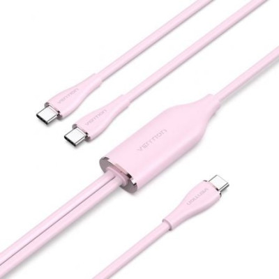 Cable USB Tipo-C Vention CTMPG/ USB Tipo-C Macho - 2 x USB Tipo-C Macho/ Hasta 100W/ 480Mbps/ 1.5m/ Rosa | USB-C