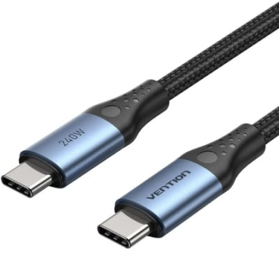 Cable USB 2.0 Tipo-C 5A Vention TREBF/ USB Tipo-C Macho - USB Tipo-C Macho/ Hasta 240W/ 480Mbps/ 1m/ Azul y Negro | USB-C