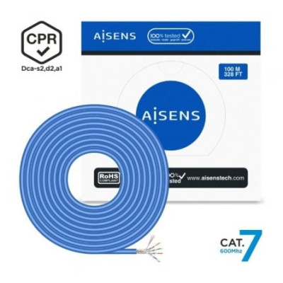 Bobina de Cable RJ45 SFTP AWG23 LSZH CPR Dca Aisens A146-0664 Cat.7/ 100m/ Azul | Bobinas