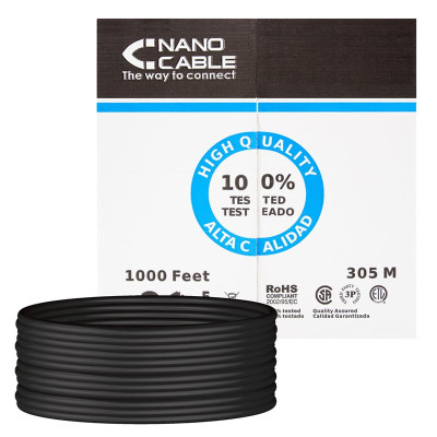 Bobina de Cable RJ45 para Exteriores UTP Nanocable 10.20.0304-EXT-BK Cat.5e/ 305m/ Impermeable/ Negro | Bobinas