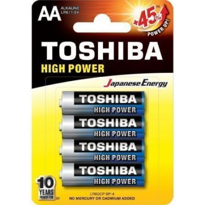 Pack de 4 Pilas AA Toshiba High Power LR6/ 1.5V/ Alcalinas | Pilas