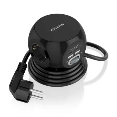 Regleta con Interruptor Aisens ASPS-2A2C05-BK/ 3 Tomas de Corriente/ 2 USB Tipo-C/ 2 USB/ Cable 1.4m/ Negro | Regletas