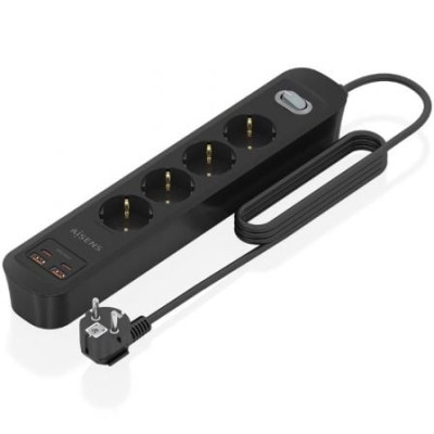 Regleta con Interruptor Aisens ASPS-2A2C13-BK/ 4 Tomas de Corriente/ 2 USB - 2 USB Tipo-C/ Cable 1.4m/ Negro | Regletas