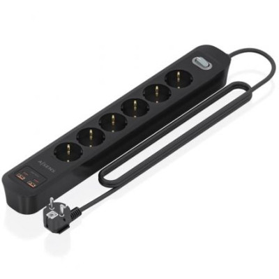Regleta con Interruptor Aisens ASPS-2A2C17-BK/ 6 Tomas de Corriente/ 2 USB - 2 USB Tipo-C/ Cable 1.4m/ Negro | Regletas