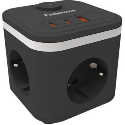 Regleta con Interruptor Fellowes/ 3 Tomas de corriente/ 1 USB - 2 USB Tipo-C/ Cable 2m/ Negra | Regletas
