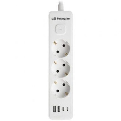 Regleta con Interruptor Orbegozo EN 3100/ 3 Tomas de Corriente/ 2 USB/ 2 USB Tipo-C/ Cable 1.4m/ Blanca | Regletas