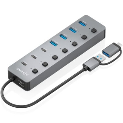 Hub USB Tipo-C + USB 3.1 Aisens ASUC-8P043-GR/ 4xUSB/ 3xUSB Tipo-C/ 1xUSB Tipo-C PD/ Gris | Hubs USB