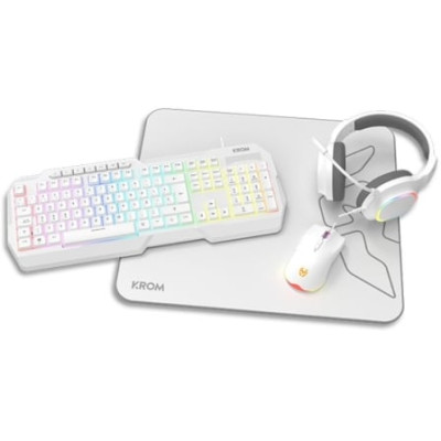 Pack Gaming Krom Kenta/ Teclado RGB + Ratón + Alfombrilla + Auriculares/ Blanco | Kits Completos