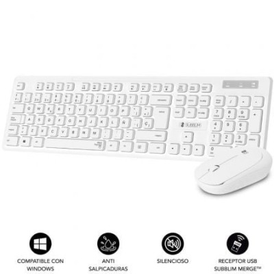 Teclado y Ratón Subblim Combo Business Slim Silencioso Inalámbrico/ Blanco | Teclados