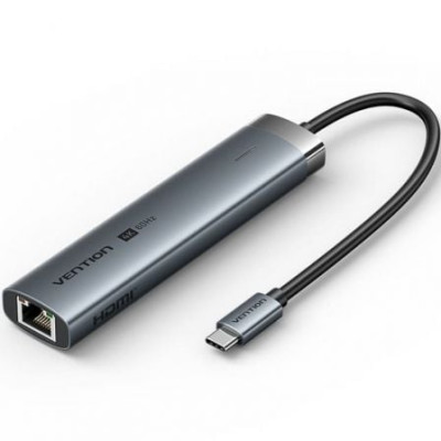 Docking USB Tipo-C Vention TGNHB/ 1xUSB 3.2 Tipo-C/ 2xUSB/ 1xHDMI 4K/ 1xRJ45/ 1xUSB Tipo-C PD/ Gris | Docks