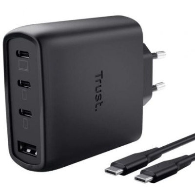 Cargador de Pared GaN Trust Maxo 65W 26067/ 3xUSB Tipo-C/ 1xUSB/ Incluye Cable USB Tipo-C/ 65W | Cargadores +60W