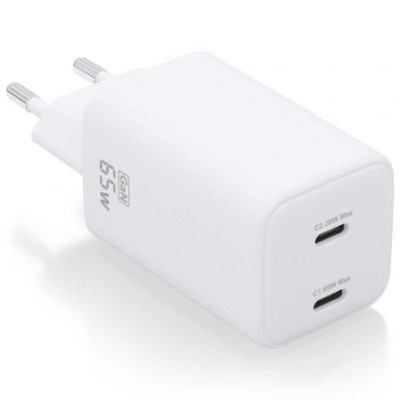 Cargador de Pared GaN Aisens ASCH-65W2P039-W/ 2xUSB Tipo-C/ 65W | Cargadores +60W