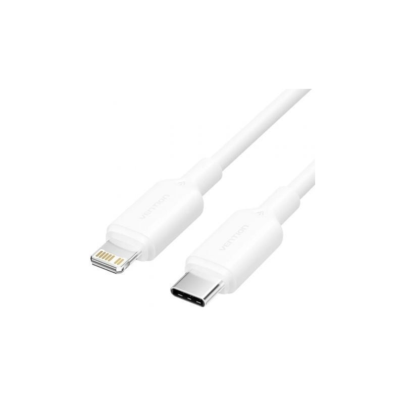 Cable USB 2.0 Tipo-C Lightning Vention LAKWH/ USB Tipo-C Macho - Lightning Macho/ Hasta 27W/ 480Mbps/ 2m/ Blanco