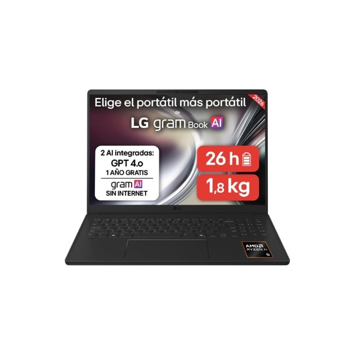 Portátil LG Gram 16UD55U-G.AX85BN Ryzen AI 7 445/ 32GB/ 512GB SSD/ 16'/ Sin Sistema Operativo