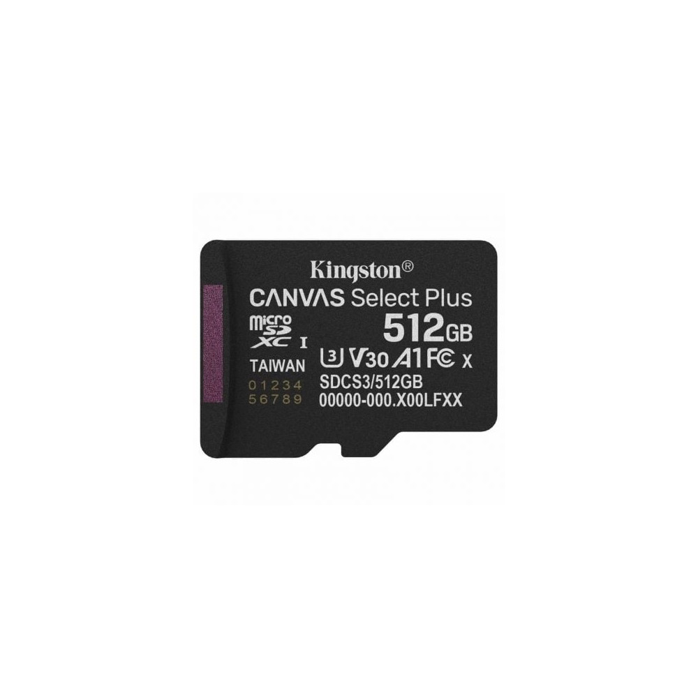 Tarjeta de Memoria Kingston CANVAS Select Plus 512GB microSD XC/ Clase 10/ 150MBs