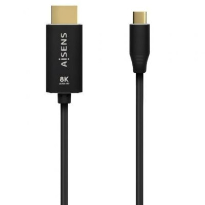 Cable Conversor Aisens A109-0712/ USB Tipo-C Macho - HDMI 8K Macho/ Hasta 27W/ 6000Mbps/ 2m/ Negro | HDMI