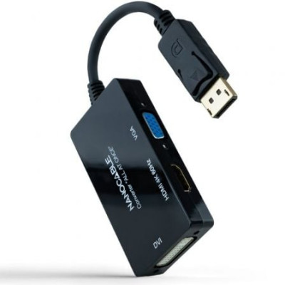 Cable DisplayPort Nanocable 10.16.3301-ALL/ HDMI Hembra - DVI-D Hembra - VGA Hembra/ 20cm/ Negro | VGA/DVI/DisplayPort