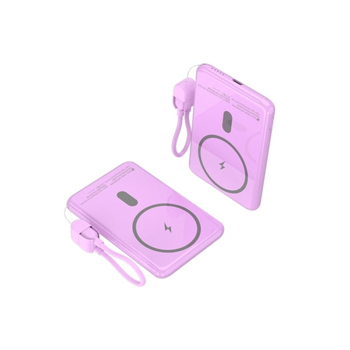 Powerbank 5000mAh Leotec LEPOWW20W5P/ 20W/ Wireless/ Púrpura/ Incluye Cable USB Tipo-C