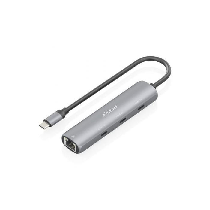 Hub USB Tipo-C Aisens ASUC-4P041-GR/ 3xUSB Tipo-C/ 1xRJ45/ Gris