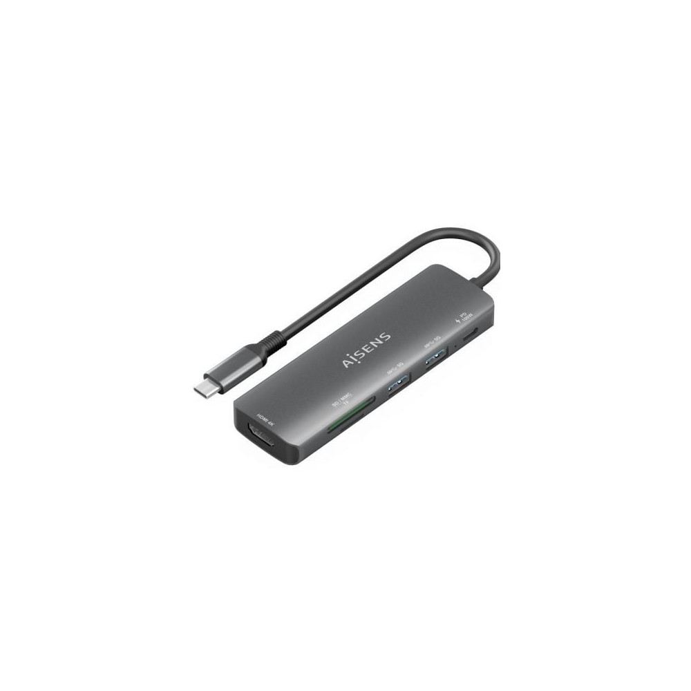 Docking USB Tipo-C Aisens ASUC-6P023-GR/ 1xHDMI 4K/ 2xUSB/ 1xUSB Tipo-C PD/ 1xLector Tarjetas/ Gris