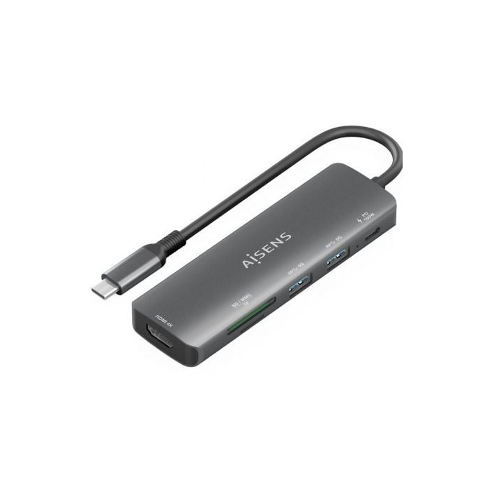 Docking USB Tipo-C Aisens ASUC-6P023-GR/ 1xHDMI 4K/ 2xUSB/ 1xUSB Tipo-C PD/ 1xLector Tarjetas/ Gris