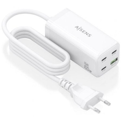 Cargador Sobremesa GaN Aisens ASCH-100W4P053-W/ 3xUSB Tipo-C/ 1xUSB/ 100W