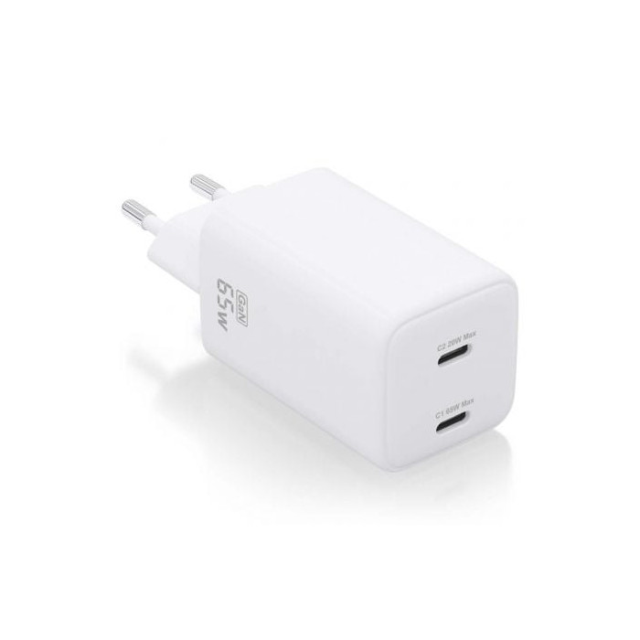 Cargador de Pared GaN Aisens ASCH-65W2P039-W/ 2xUSB Tipo-C/ 65W