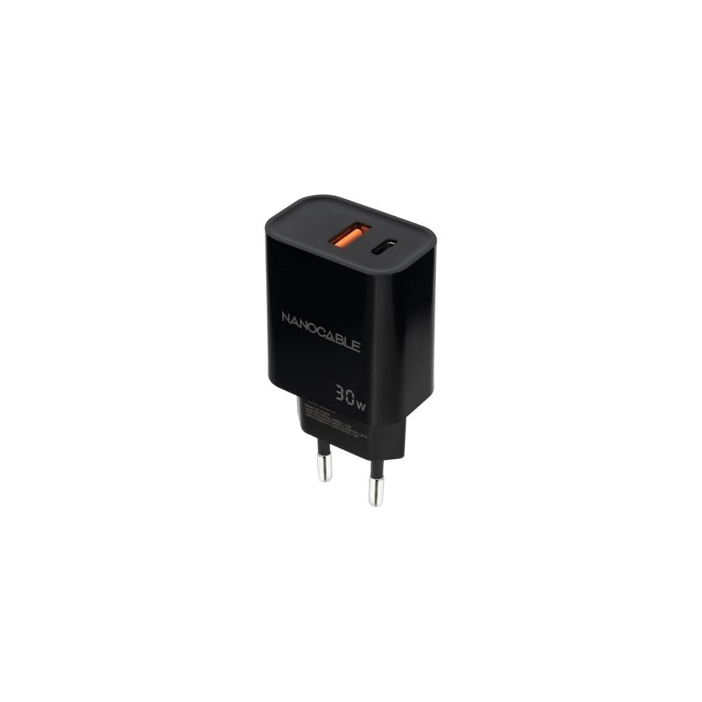 Cargador de Pared Nanocable 10.10.2012/ 1xUSB/ 1xUSB Tipo-C/ 30W/ Negro