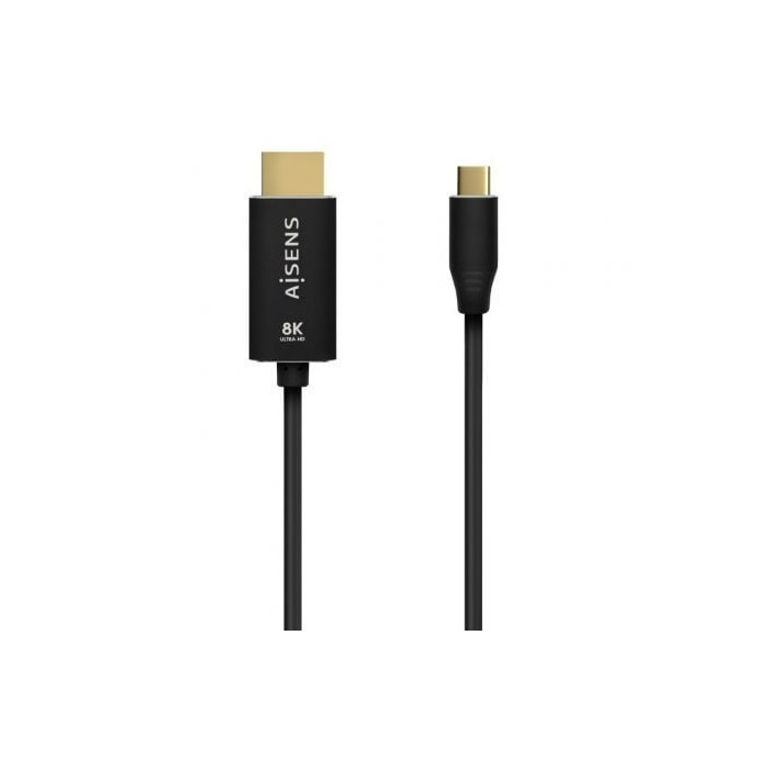 Cable Conversor Aisens A109-0712/ USB Tipo-C Macho - HDMI 8K Macho/ Hasta 27W/ 6000Mbps/ 2m/ Negro